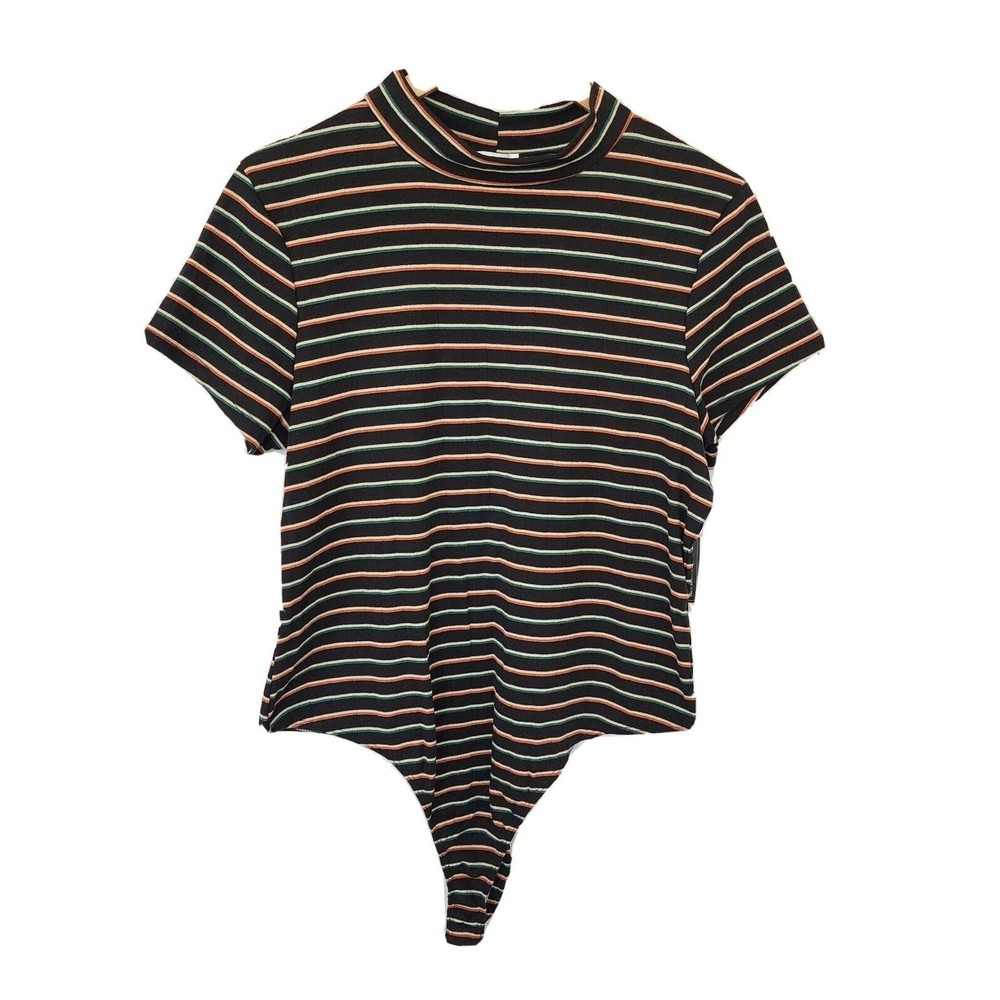 Bp Nordstrom Mock Neck Knit Bodysuit 1X NWT Black Dani Multi Stripe NEW